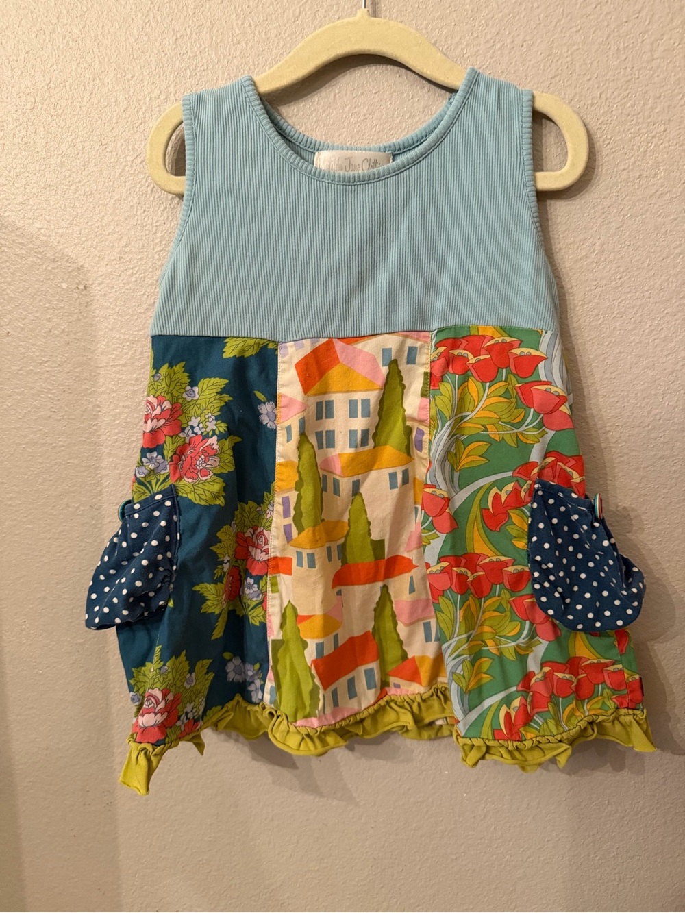Matilda Jane Patchwork Girls' Tank Dress - Light Blue Top, patchwork bottom